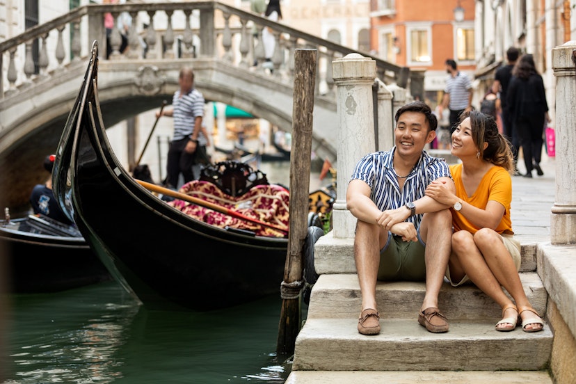 Lovely couple in Venice honeymoon, Italy in summer.